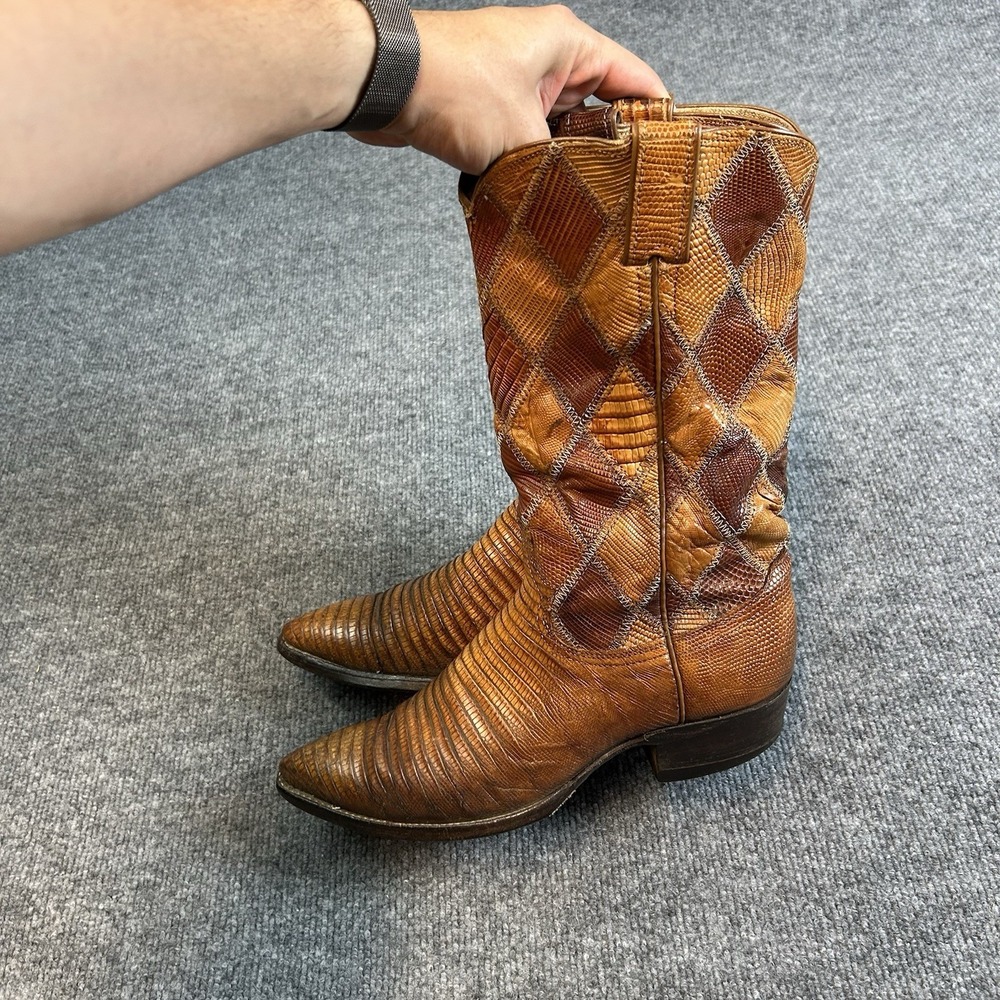Justin 5995 C Vintage Two Tone Brown Lizard Patchwork Western Cowboy Boots 7.5D - Picture 7 of 10